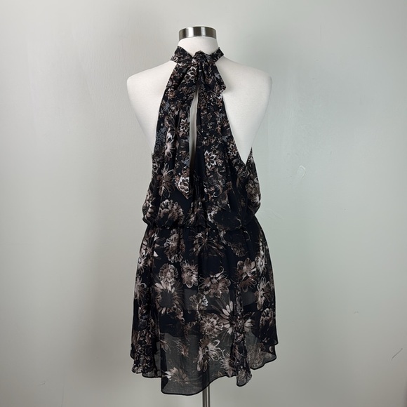 Free People Katerina Floral Halter Neck Mini Dress | Brown Black Floral | XL - Picture 10 of 13